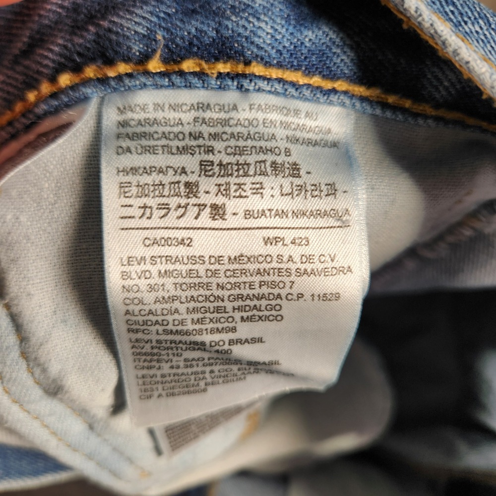 Levi's 505 Jeans Mens‎ 34X30 Blue Light Wash Button Fly Straight Leg STAIN - Picture 7 of 13